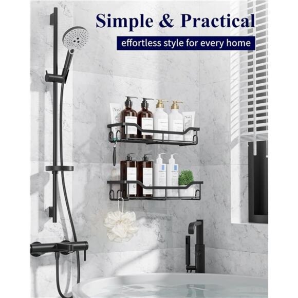 Shower Caddy Large - Adhesive Shower Organizer, Stainless Steel Shelf - Picture 3 of 7